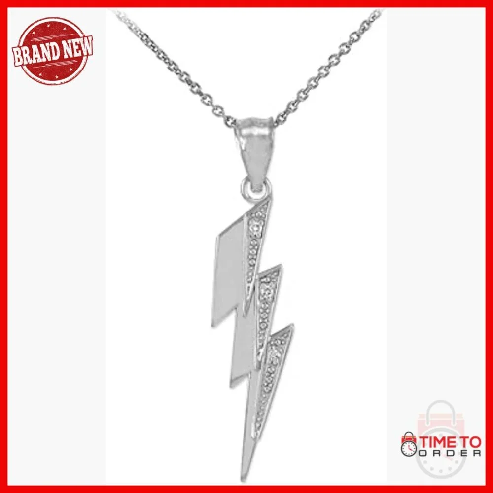 Sterling Silver Lightning Bolt Pendant Necklace with CZ Stones
